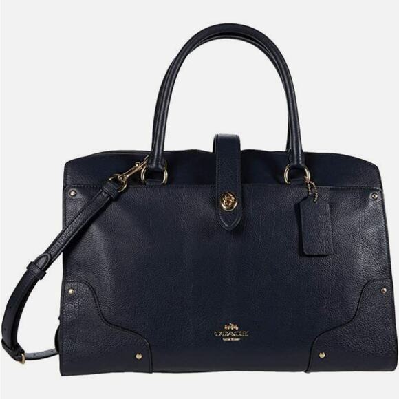 COACH Womens Mercer Satchel Hand Shoulder Bag Black Grain Leather Gold Turn Lock - Picture 1 of 16